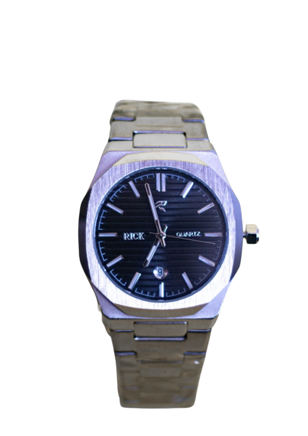 Stylish RICK Quartz Black Dial Men's Watch with Metal Strap