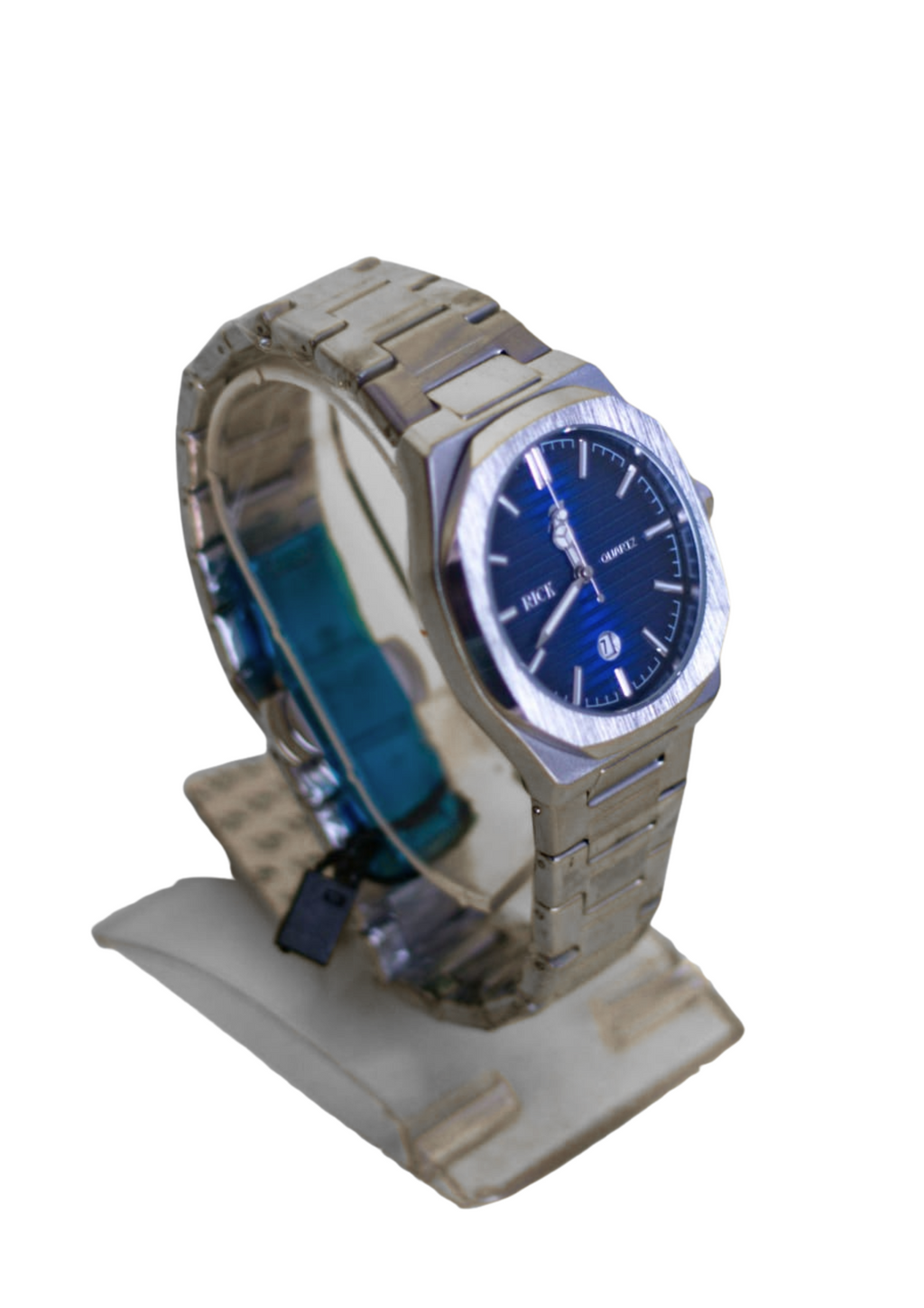 Rick Men's Silver Stainless Steel Quartz Watch with Blue Dial & Date Display