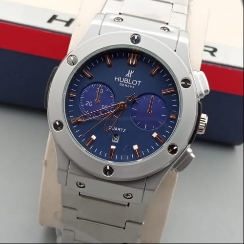 Hublot Classic Fusion Quartz Men’s Luxury Watch – Silver Strap, Blue Dial